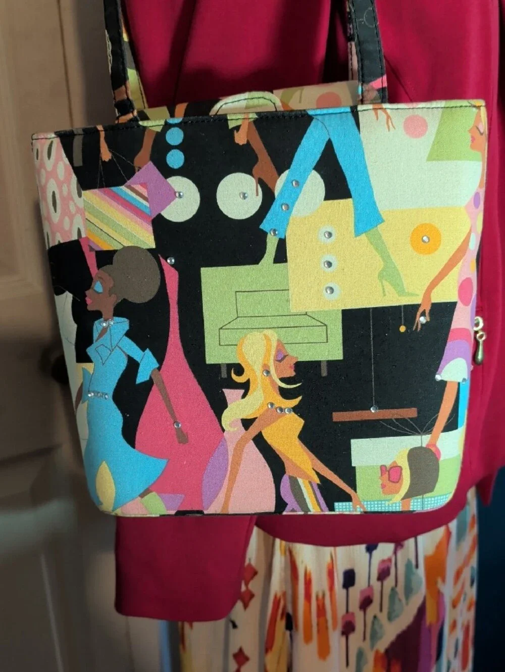 Sydney Love Multi-Color Graphic Tote in Black, Pink, Yellow, Blue & Green